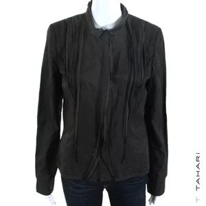 T TAHARI Dark Gray Structured Pleated Front Jacket